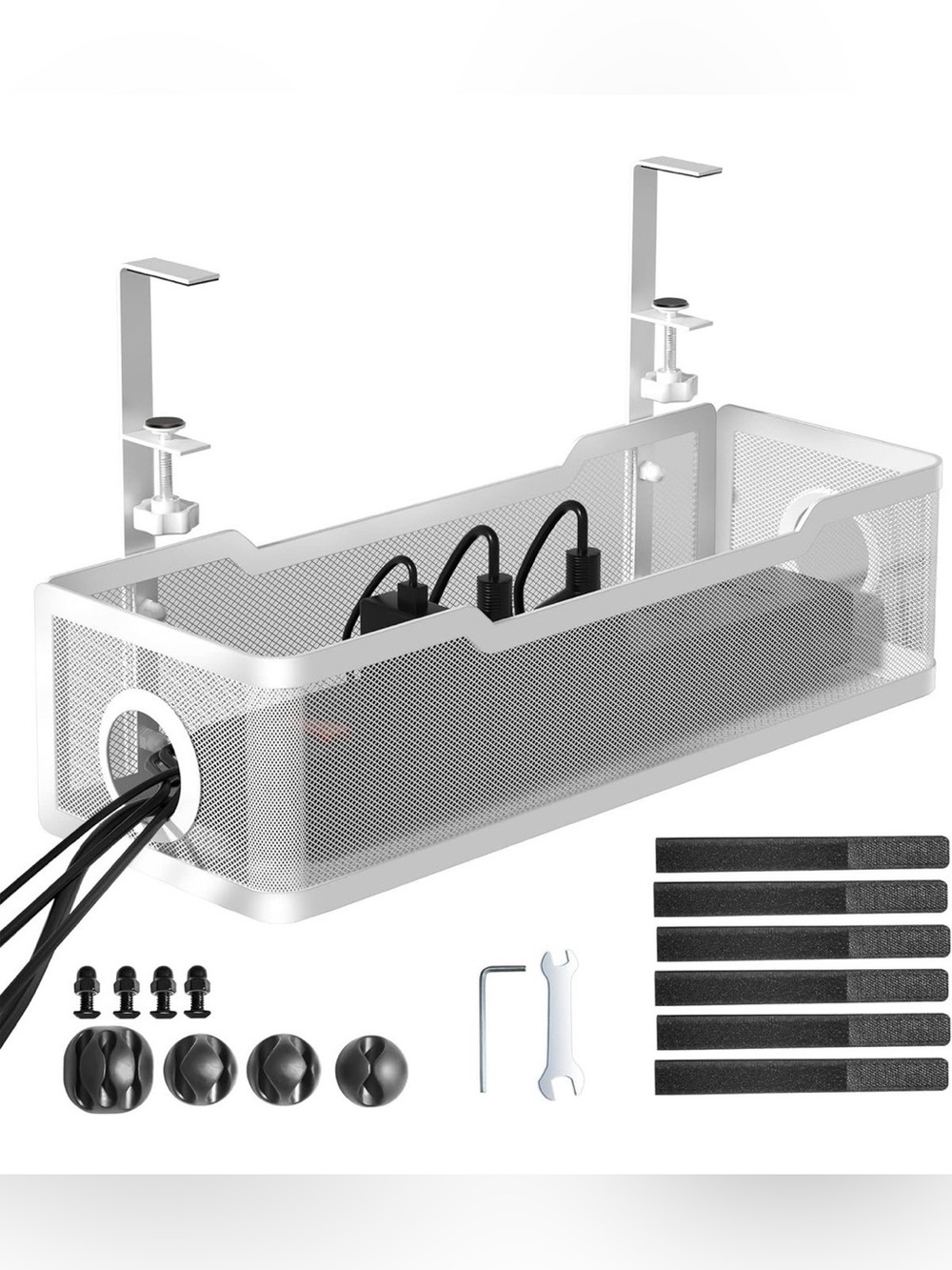 Under-Desk White Cable Management Tray for VR/AR Accessories